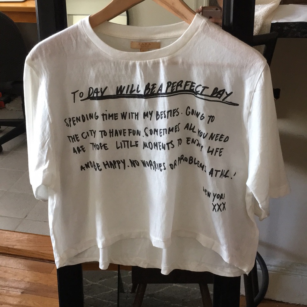 Zara Linen White T-Shirt
